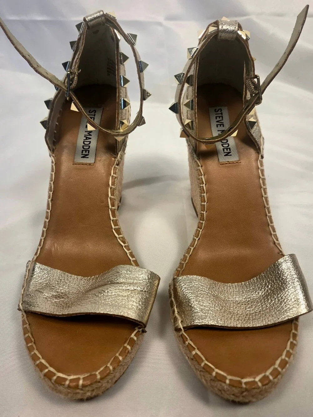 Steve Madden McKenna Gold Metallic Studded Espadrille Wedge Sandals - Size 7M